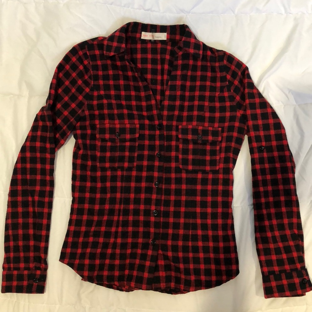 Red Gingham Flannel Shirt